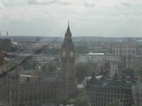 Big Ben through the glass of a capsule of London Eye