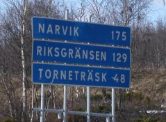 Road signs on the E10 in Kiruna