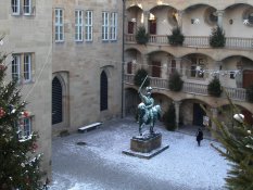 Statue on the innercourt of a museum in Stuttgart