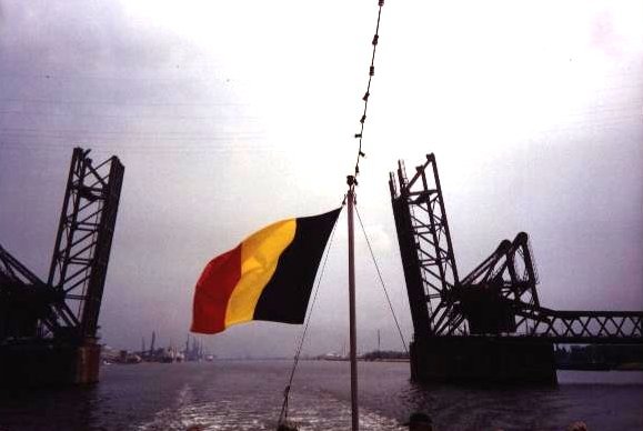Belgian flag in the harbor of Antwerp
