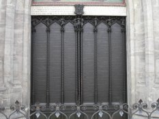 The 95 theses nailed to the castle church in Lutherstadt Wittenberg